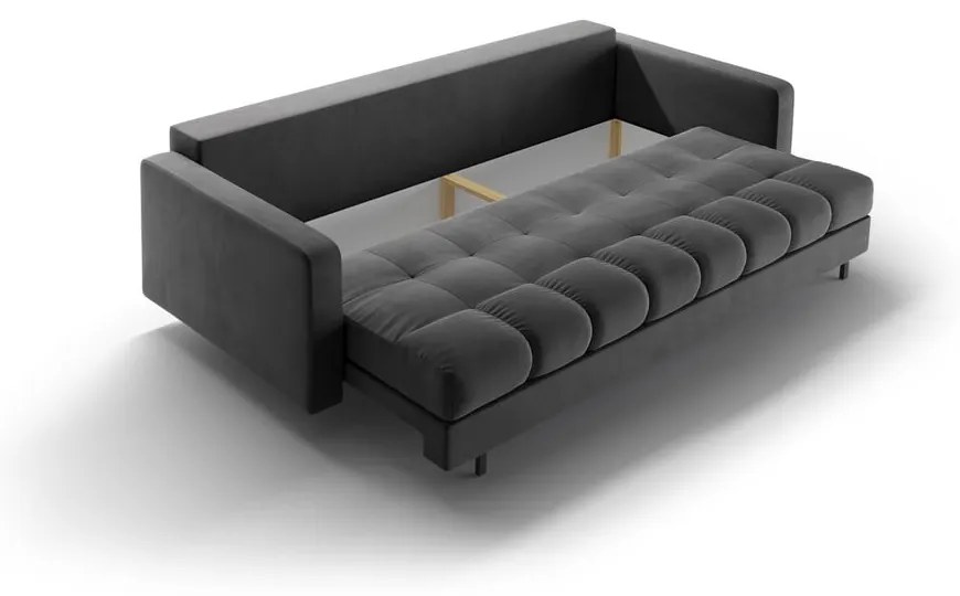 Ciemnoszara aksamitna rozkładana sofa ze schowkiem 222 cm Bali – Cosmopolitan Design