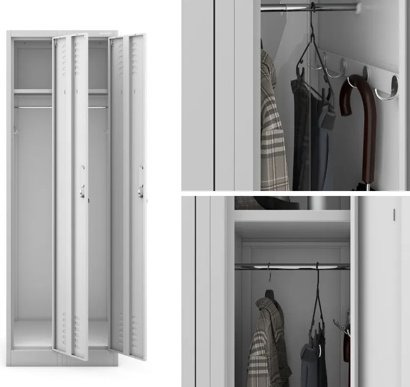 Dwudrzwiowa szafa BHP wąska 60x50x180 cm Kacper 2 szara