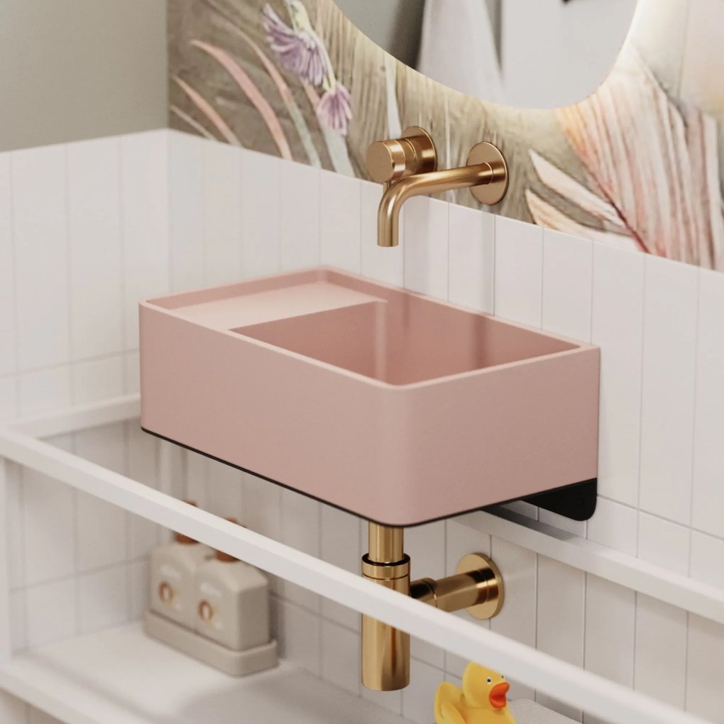 Umywalka z kamienia syntetycznego nablatowa / wisząca prostokątna różowa 43 cm x 25 cm EVELIA Pink : Otwór na baterię - Nie, Typ montażu - podwieszana