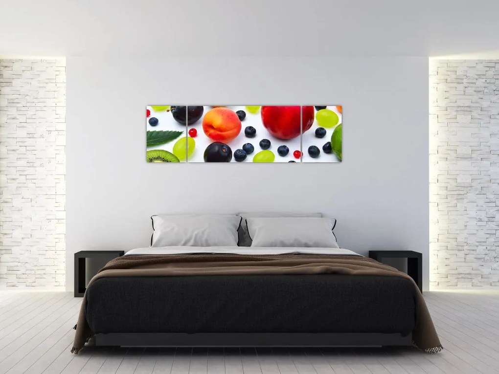 Obraz owoców z kroplami wody (170x50 cm)