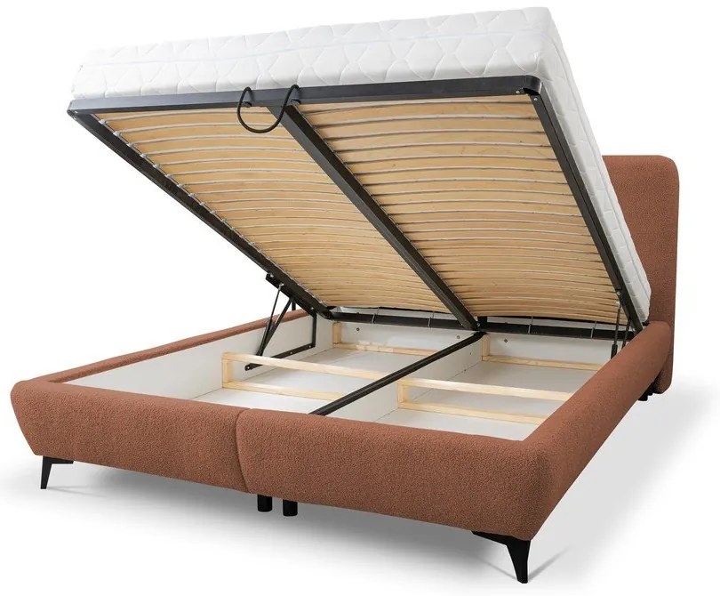 Tapicerowane łóżko dwuosobowe ze stelażem i schowkiem 140x200 cm w kolorze terakoty Makapu – Makamii