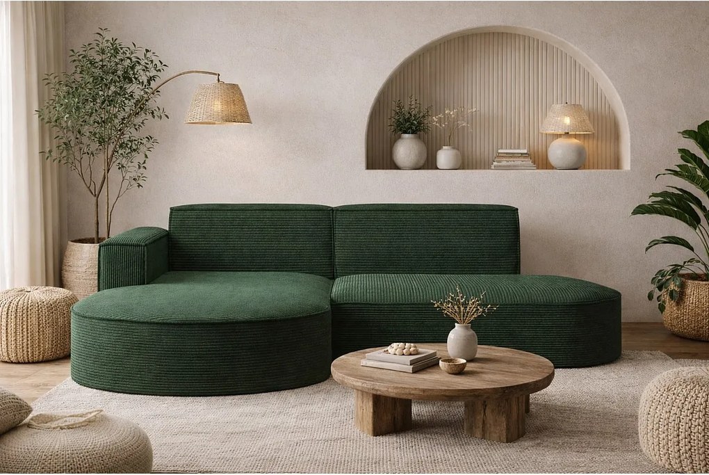 Narożnik MODENA STUDIO, tkanina sztruksowa Poso, Ciemnozielony, Lewy