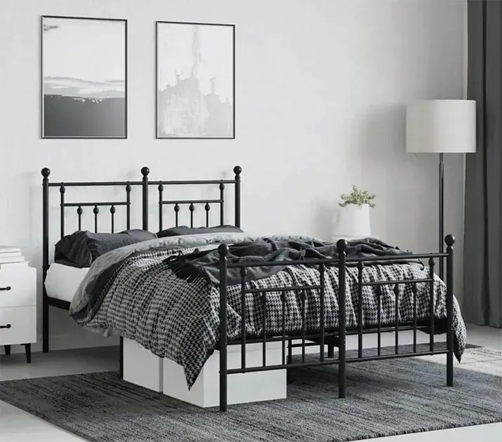 Czarne metalowe łóżko małżeńskie 150x200cm E1-P29