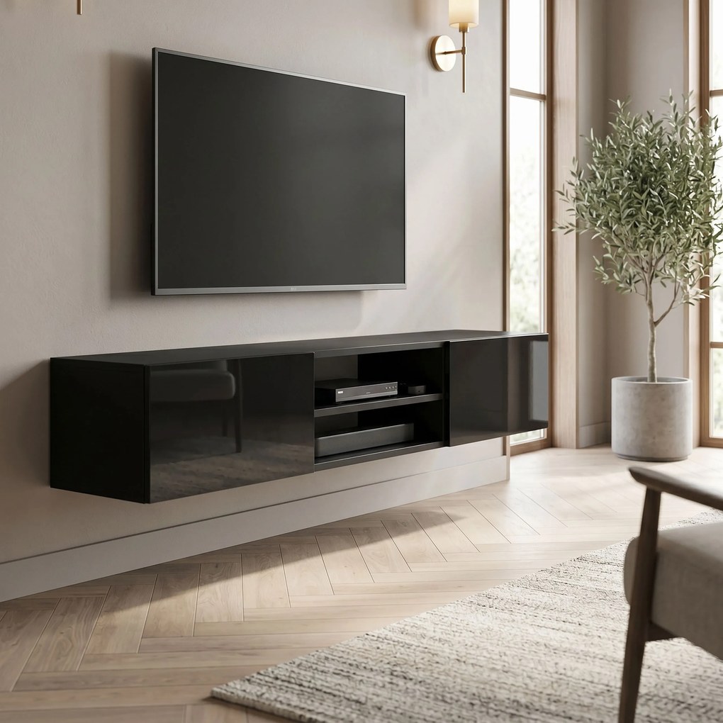 Szafka RTV wisząca GLOSSIA 120 cm do Salonu pod Telewizor - Czarny