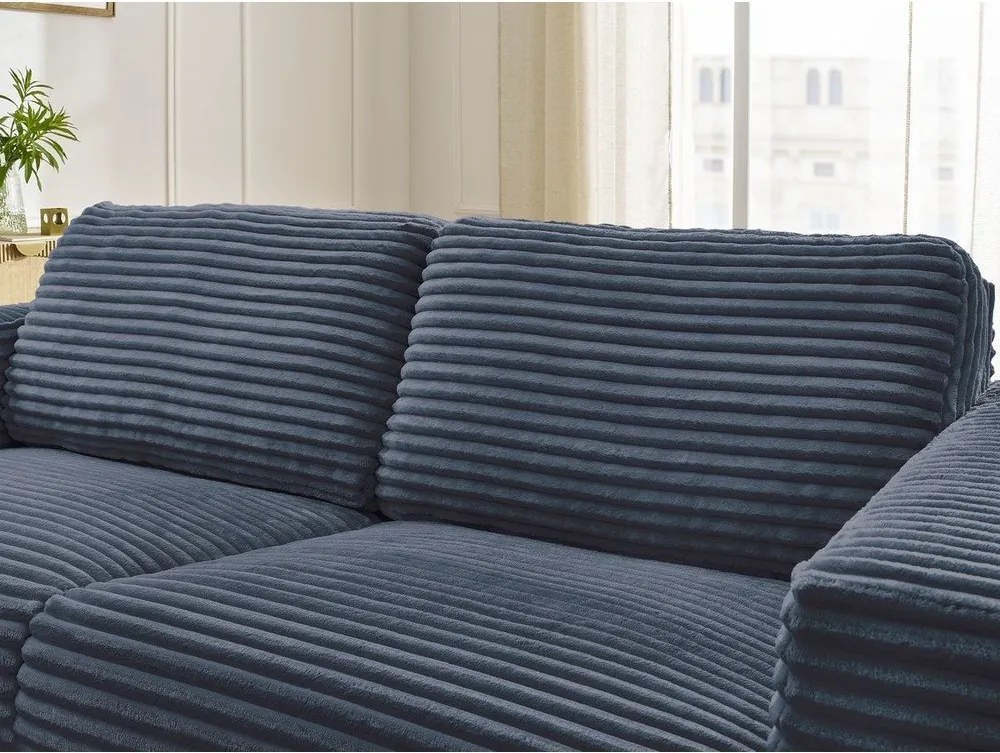 Ciemnoniebieska sztruksowa rozkładana sofa do spania 220 cm Hugo – Bobochic Paris
