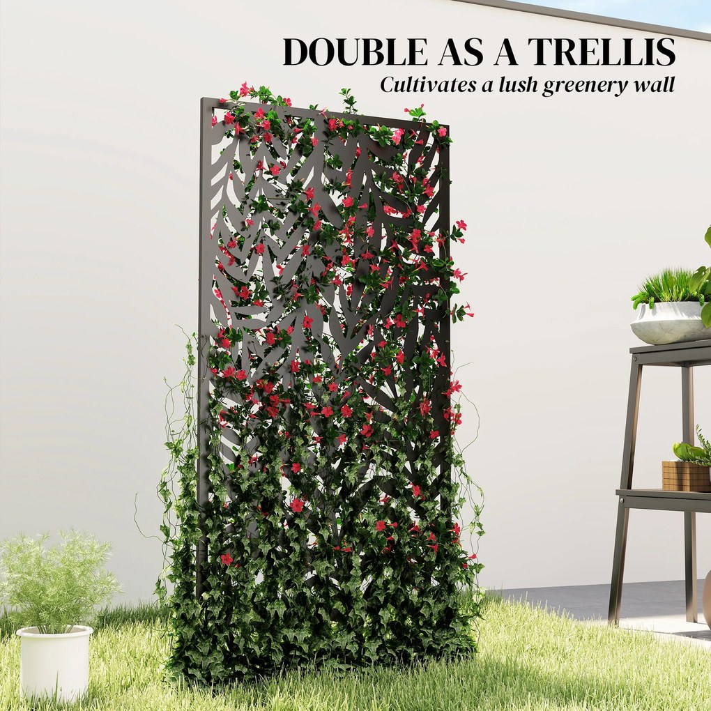 Outsunny Parawan 65 x 130 cm Wolnostojący Wiszący, Przegroda Osłona z Metalu Czarny | Aosom PL