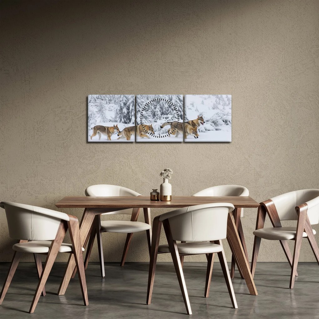 Obraz - Wilki w górach (z zegarem) (90x30 cm)
