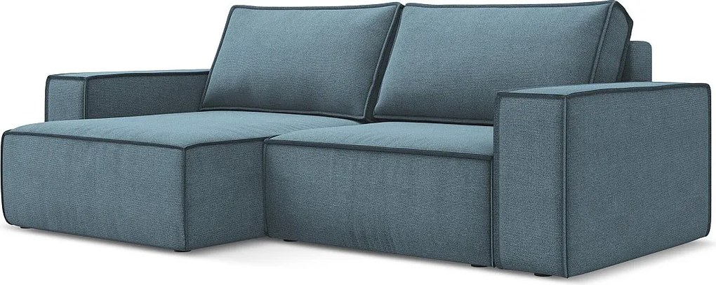 Narożnik lewostronny z funkcją spania - z tkaniny strukturalnej - jasny niebieski - KIMO