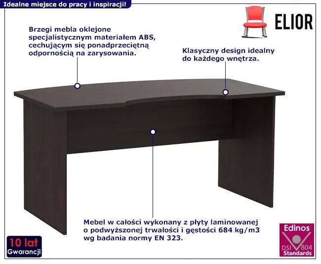 Ciemnobrązowe długie biurko do pracy wenge - Romiks