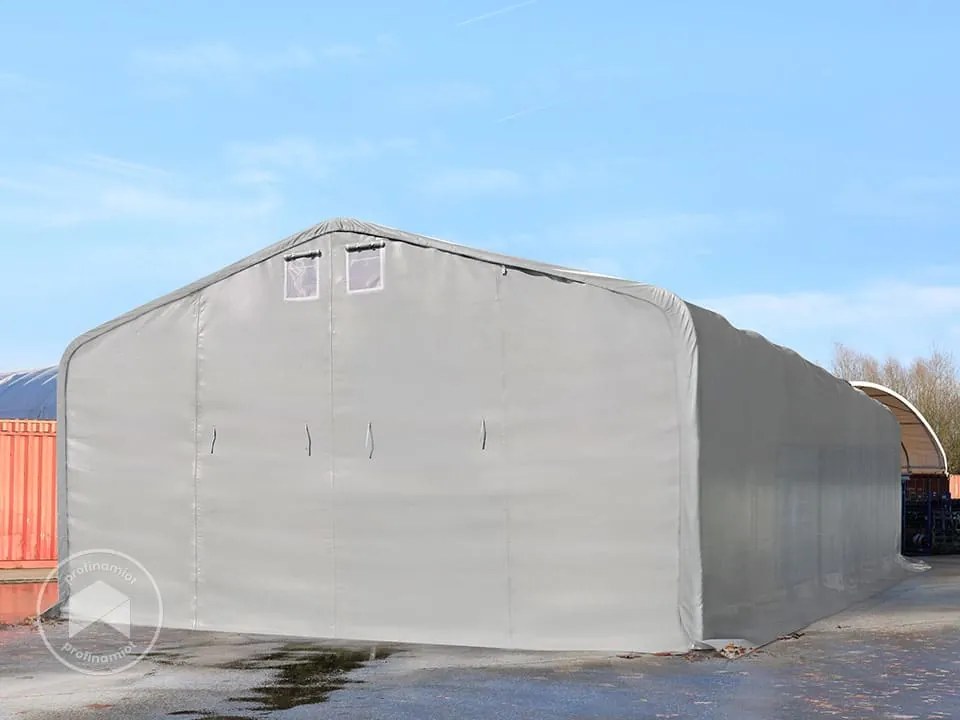 TOOLPORT 8x12m Hala namiotowa - 3 m wysokość ścian bocznych z 4x3,6m brama, PVC 850, szary, ze statyką (podłoże gruntowe) - (49485)