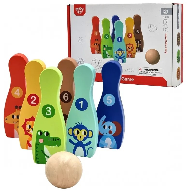 Tooky toy drewniane kręgle dla dzieci 6 szt. + piłka