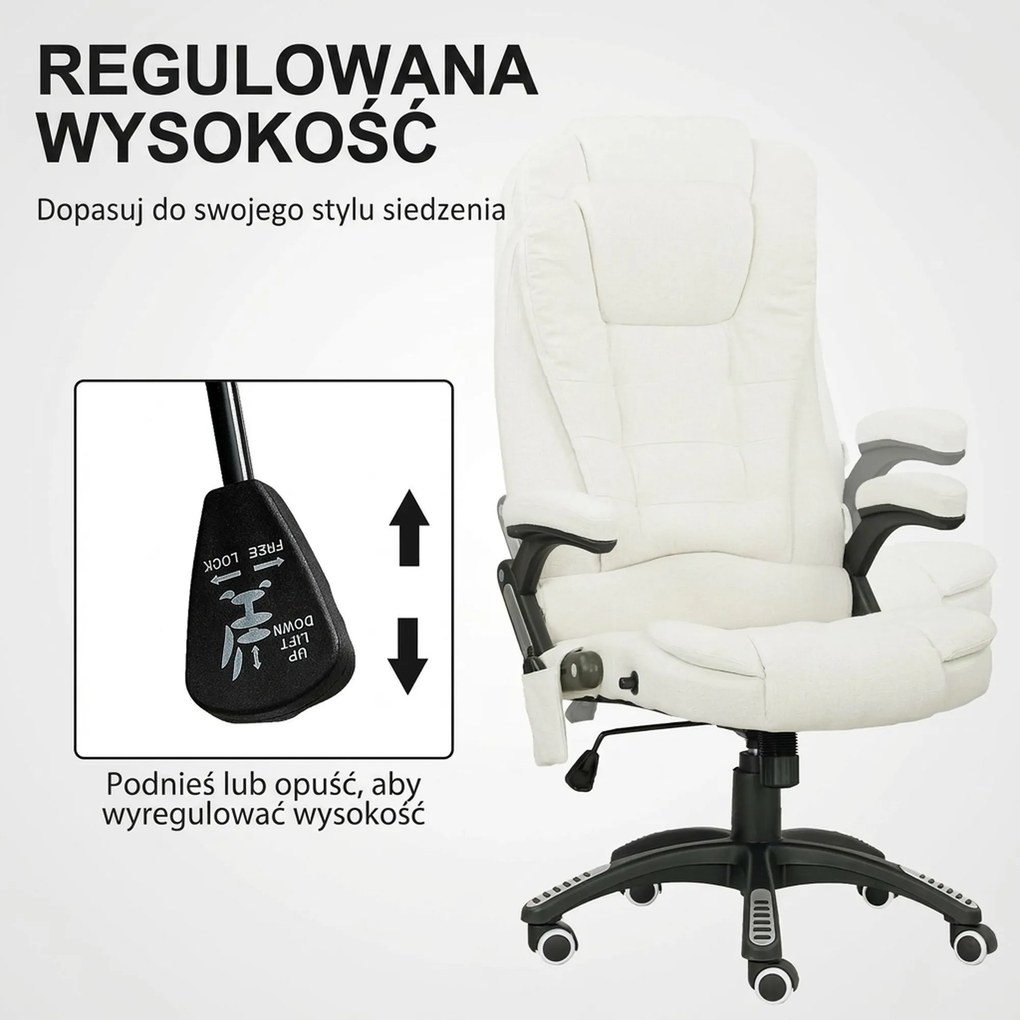 Vinsetto Ergonomiczny Fotel Biurkowy z Funkcją Masażu, 68 x 72 x 110–120 cm, Kremowy