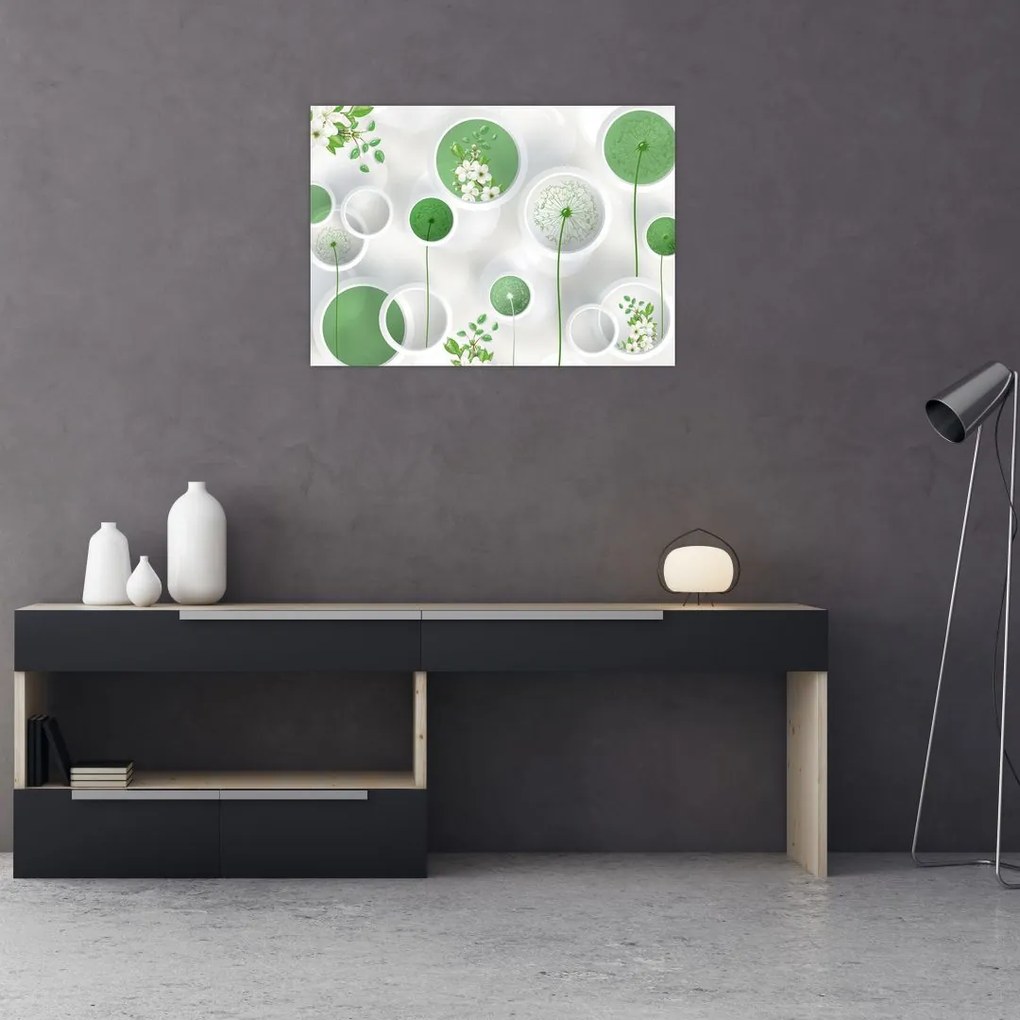 Obraz - Kwiaty w kółkach (70x50 cm)