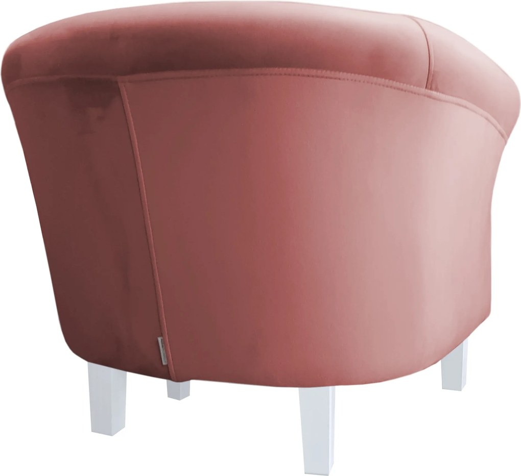 Fotel Milo tkanina Welur wygodny fotel tapicerowany do salonu i sypialni : Kolor nogi - Biała, Kolor tkaniny - VELVET - MG58, Wysokość nogi - 15 cm