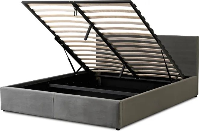 Łóżko Tapicerowane 140x200 cm MONICA ze Stelażem i Pojemnikiem Dwuosobowe Welurowe Szare