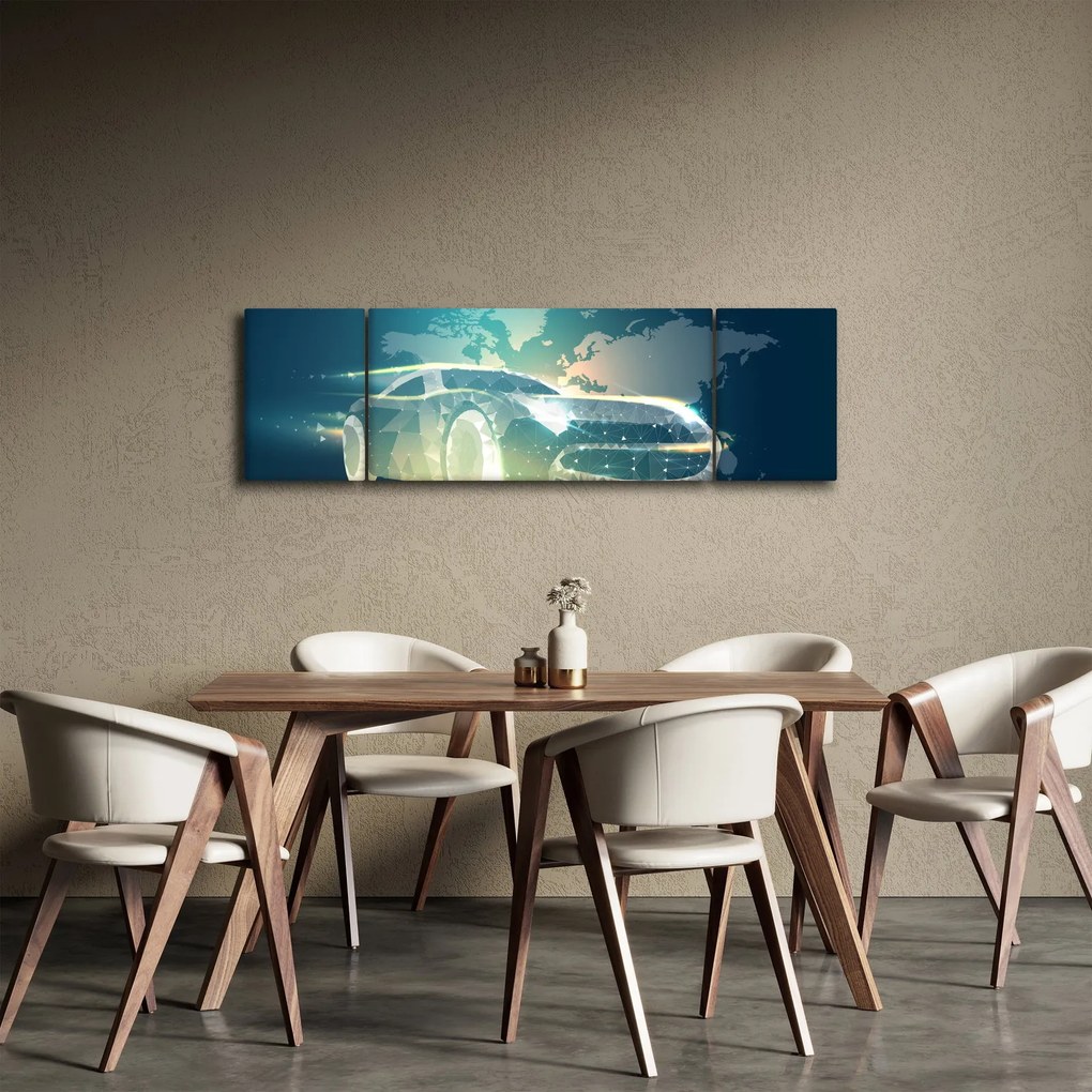 Obraz samochodu wykonany z geometrycznych kształtów (170x50 cm)