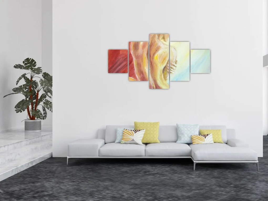 Obraz odpoczywającej kobiety, obraz olejny (125x70 cm)