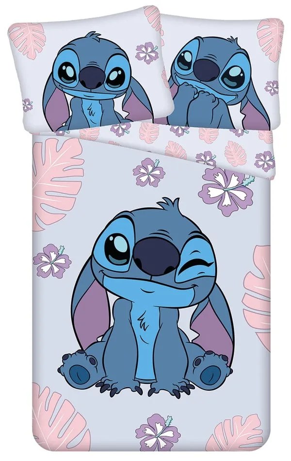 Niebieska/fioletowa bawełniana pościel dziecięca jednoosobowa 140x200 cm Lilo and Stitch "Cute" – Jerry Fabrics