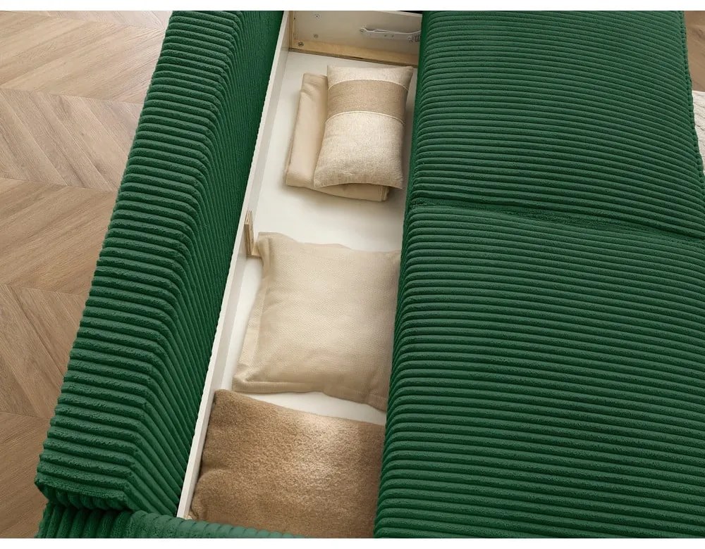 Zielona sztruksowa rozkładana/ze schowkiem sofa 244 cm Chelsea – Bobochic Paris