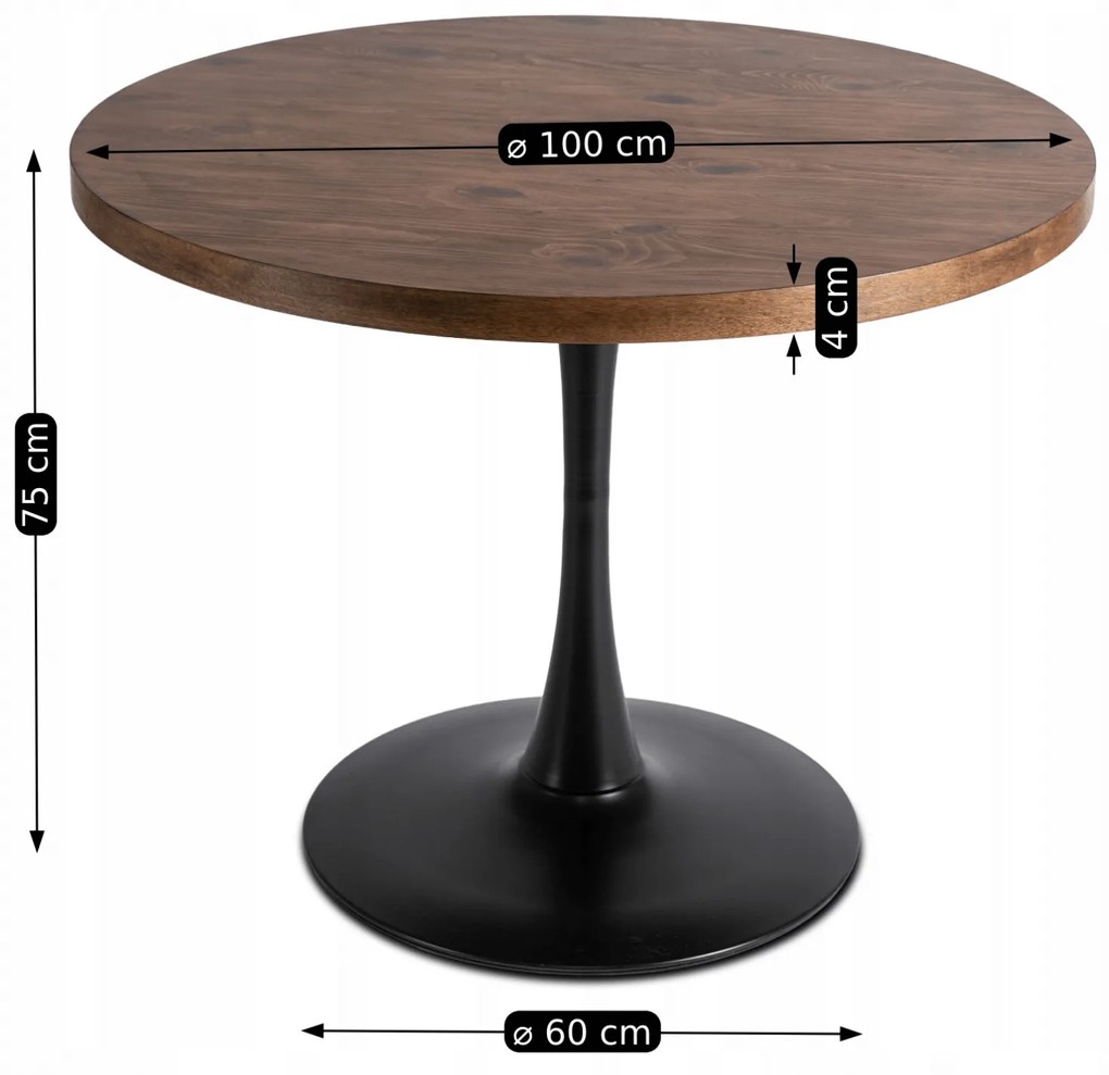 Stół Okrągły LINO 100 cm Dąb Rustykalny/Czarny Nowoczesny Loft