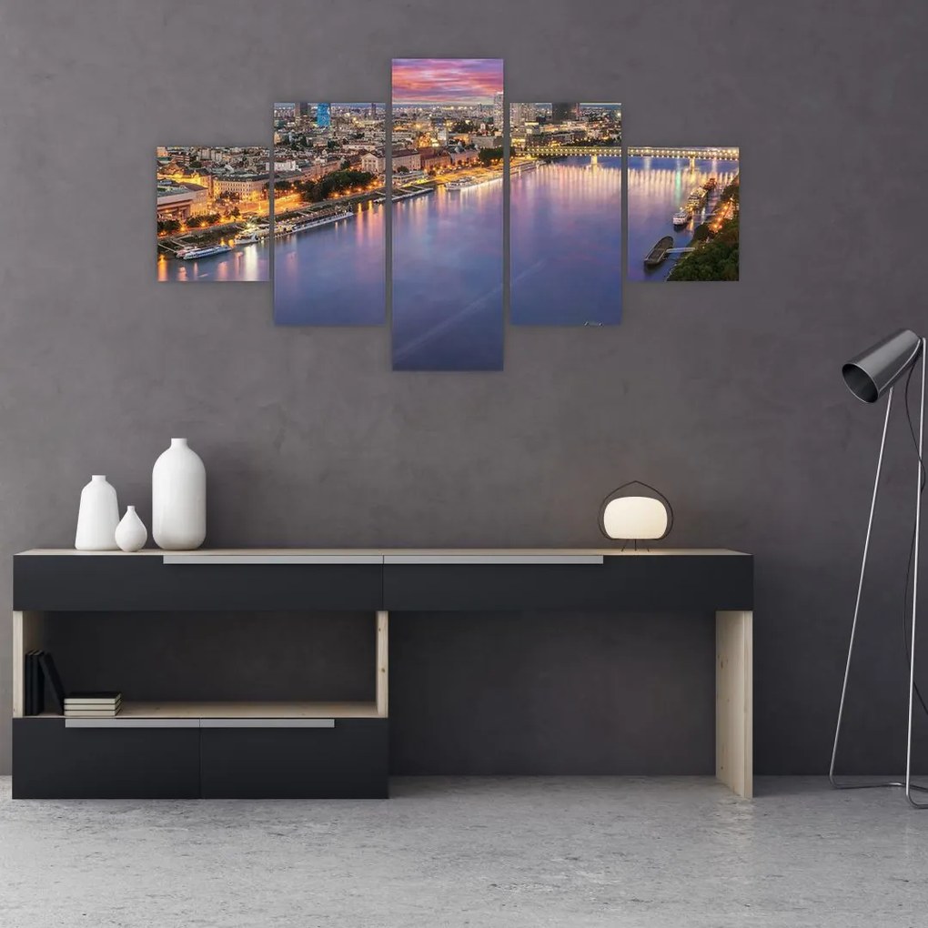 Obraz nocnego miasta Bratysławy z rzeką (125x70 cm)