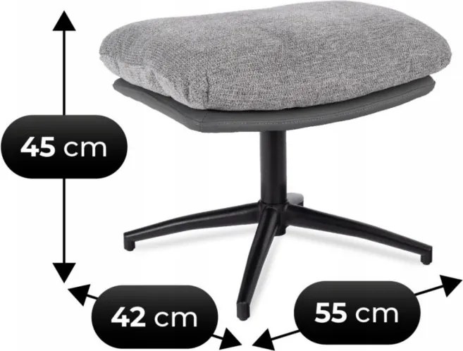 Fotel Wypoczynkowy Obrotowy FREMONT z Podnóżkiem Szary/Czarny Nowoczesny