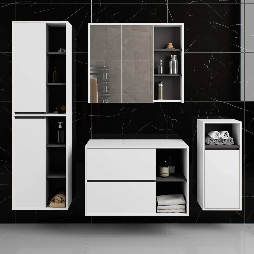 Nowoczesny zestaw mebli do łazienki biały+grafit  F0-W59