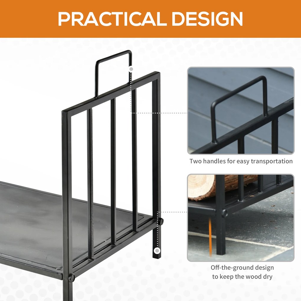 Outsunny Stojak na drewno kominkowe 44,5×33×46,5 cm — czarny, z uchwytami