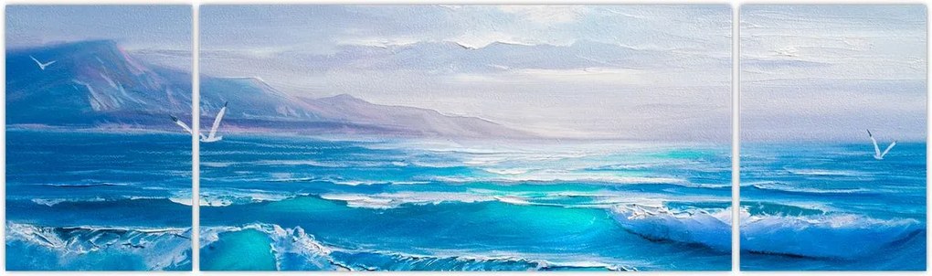 Obraz - Obraz olejny przedstawiający morze z mewami (170x50 cm)