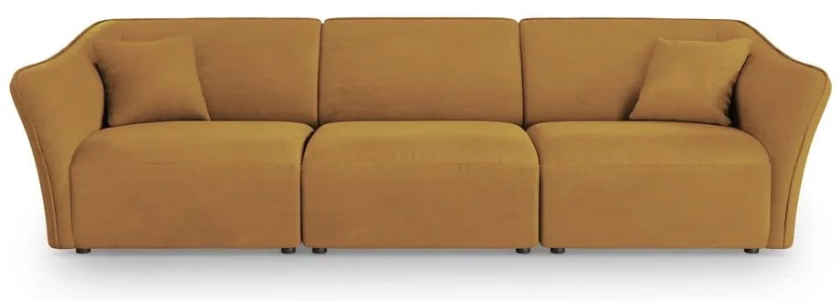 Musztardowa sofa z materiału bouclé 292 cm Tokyo – Cosmopolitan Design