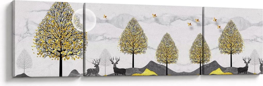 Obraz malowanych jeleni (170x50 cm)