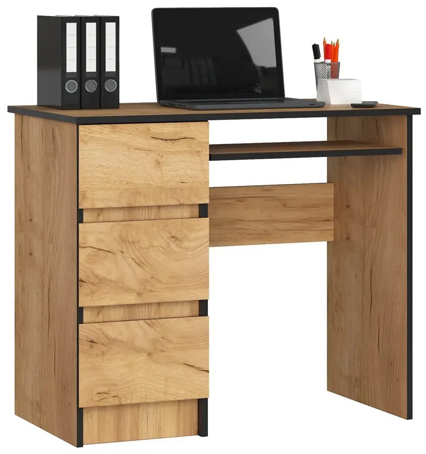 Nowoczesne biurko do komputera dąb craft - Berula 3X