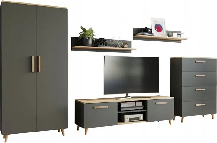 Zestaw mebli do salonu z szafą antracyt + dąb artisan P6-F51