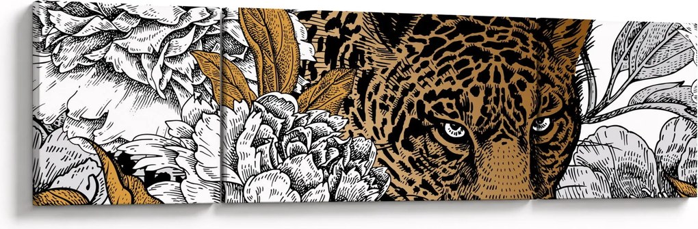 Obraz - Lampart pośród kwiatów (170x50 cm)