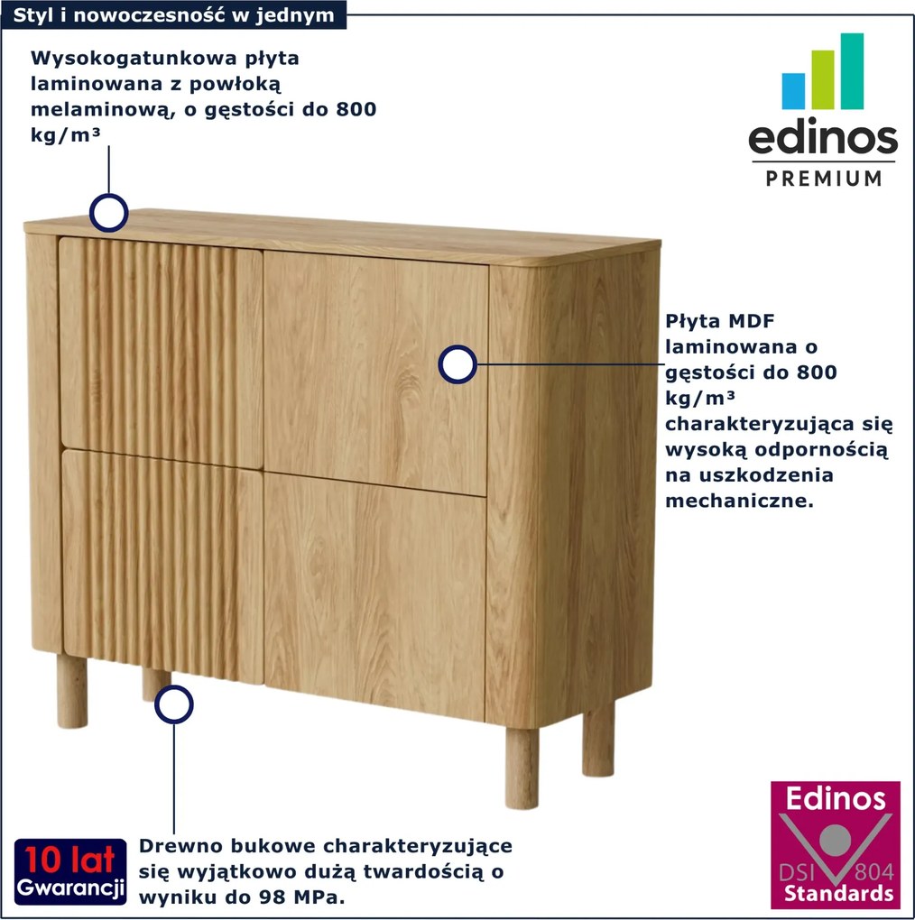 Wysoka ryflowana komoda z półkami dąb hikora Z5-W95