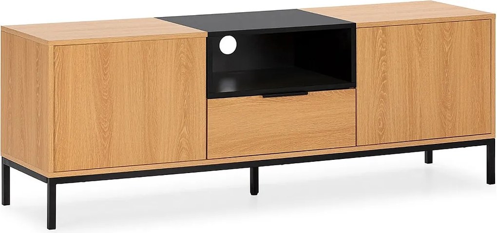 Kolumna TV Nieve z 2 drzwiami i 1 szufladą w kolorze dębu.