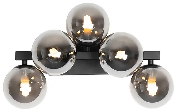 Nowoczesna lampa ścienna czarna z przydymionym szkłem 5-świateł - Bianca ArtDeco Oswietlenie wewnetrzne
