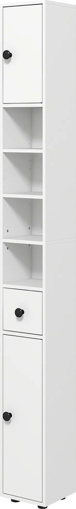 kleankin Szafka łazienkowa z 4 półkami, szufladą, płyta wiórowa, smukła, biała