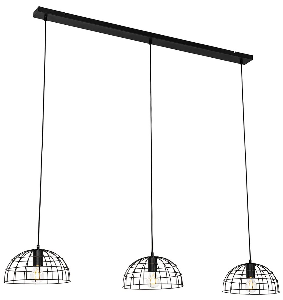 Industrialna lampa wisząca czarna 3-światłowa - HanzePrzemysłowy Oswietlenie wewnetrzne
