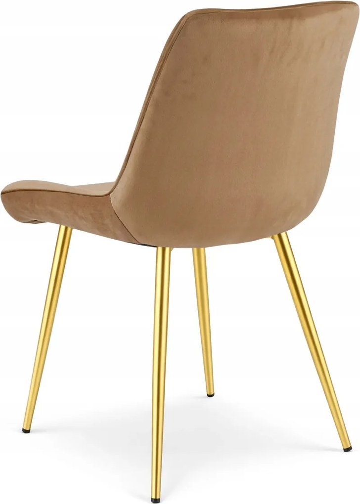Brązowe krzesło do kuchni BERA aksamitne ze złotymi nogami