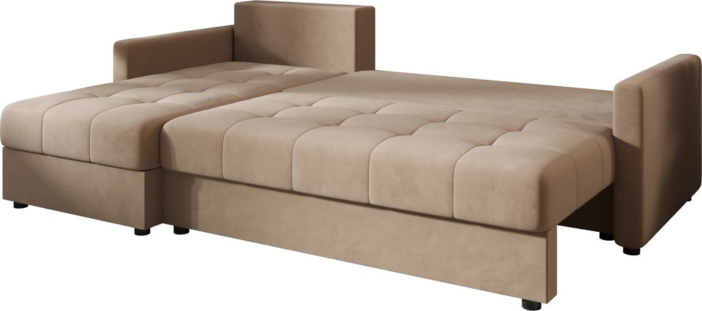 Rozkładana narożna sofa VENORIA 220x143 cm, beżowa, uniwersalna + 2 poduszki GRATIS