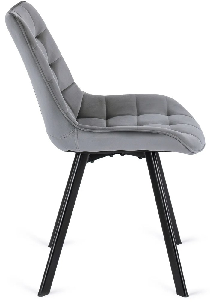 Zestaw Stół Prostokątny Rozkładany CLARK 120-160 cm Czarny/Biały Połysk i 4 Krzesła Tapicerowane do Salonu RICK Szare Welurowe