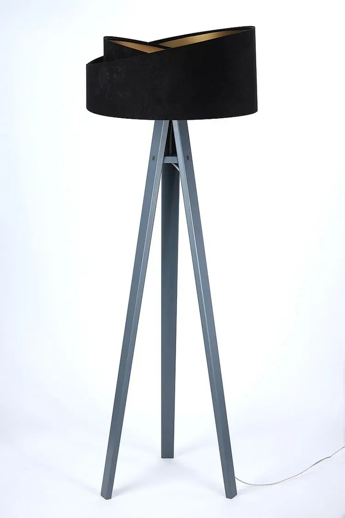 Czarno-antracytowa lampa stojąca welurowa A6-M95