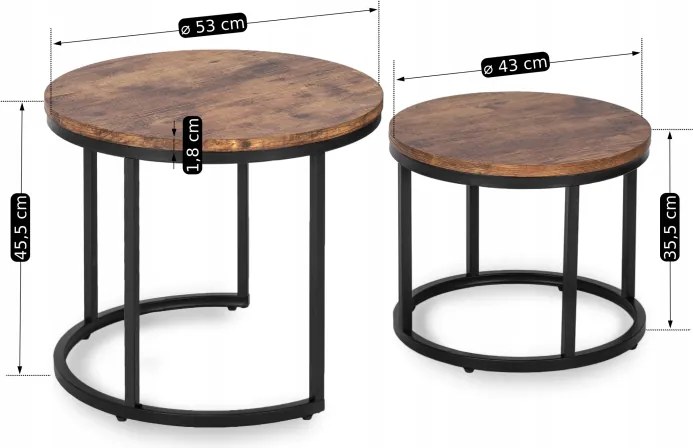 Zestaw Stolików Kawowych FIGO 43 cm/53 cm Dąb Rustykalny