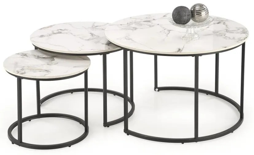 Zestaw 3x stolików kawowych COMORO biały/czarny