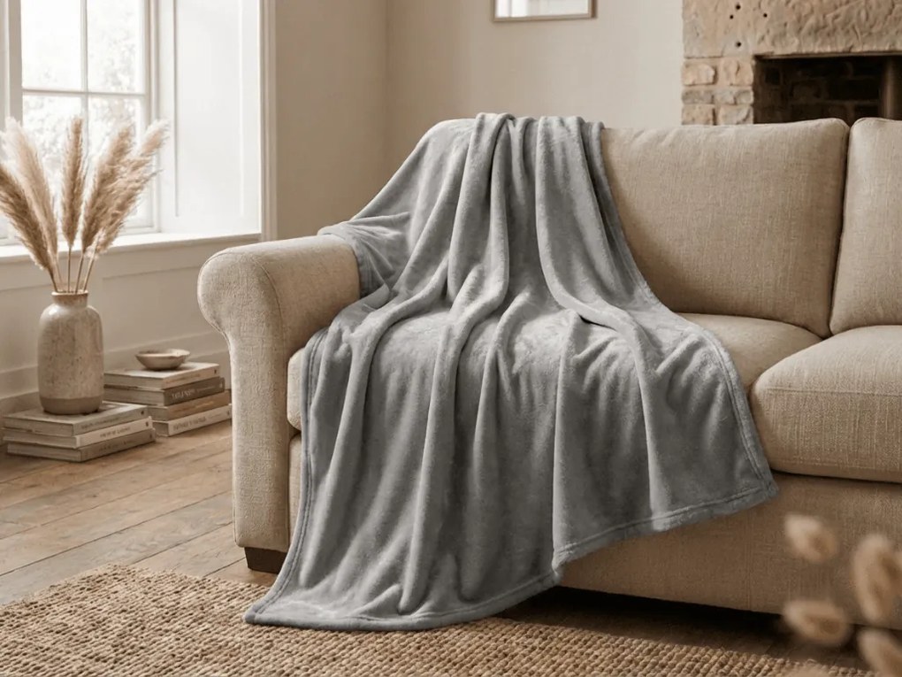 Koc z mikropluszu SOFT, jasnoszary Rozmiar: 200 x 220 cm