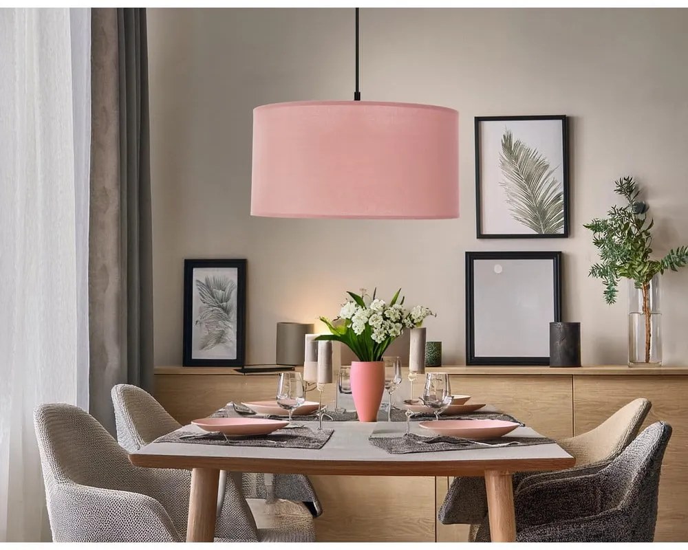 Różowa lampa wisząca z tekstylnym kloszem ø 40 cm Shanti – Candellux Lighting