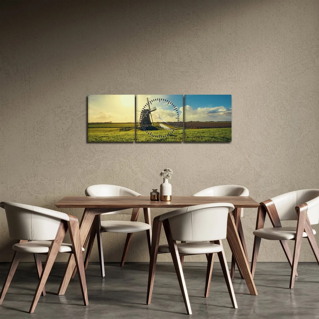 Obraz - Wiatrak (z zegarem) (90x30 cm)