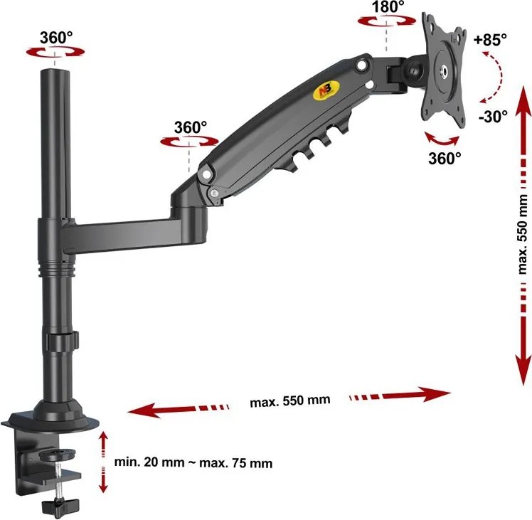 Uchwyt biurkowy na monitor HS-80B, z regulacją wysokości