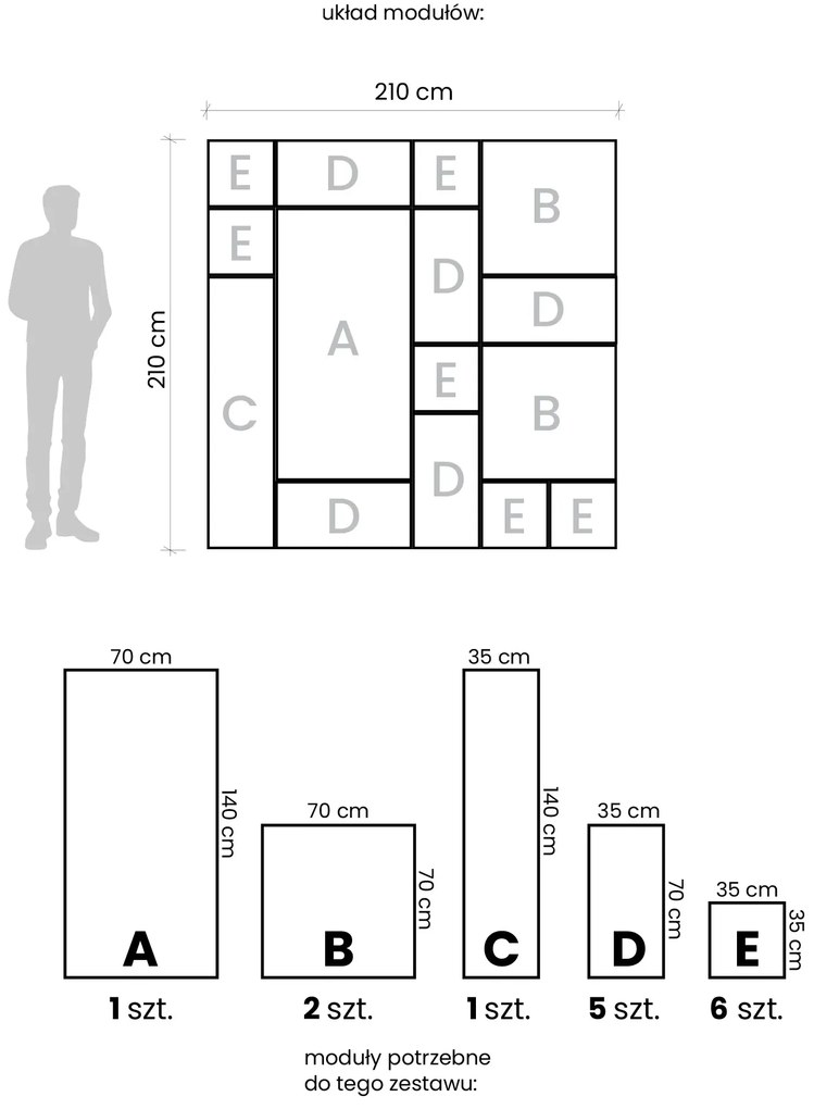 Komplet paneli lustrzanych 210x210 cm T8-E63